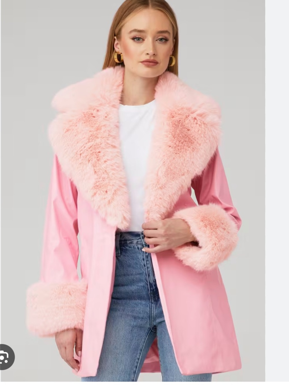Show Me Your MuMu Pastel Pink Faux Fur Trim Teddy Coat